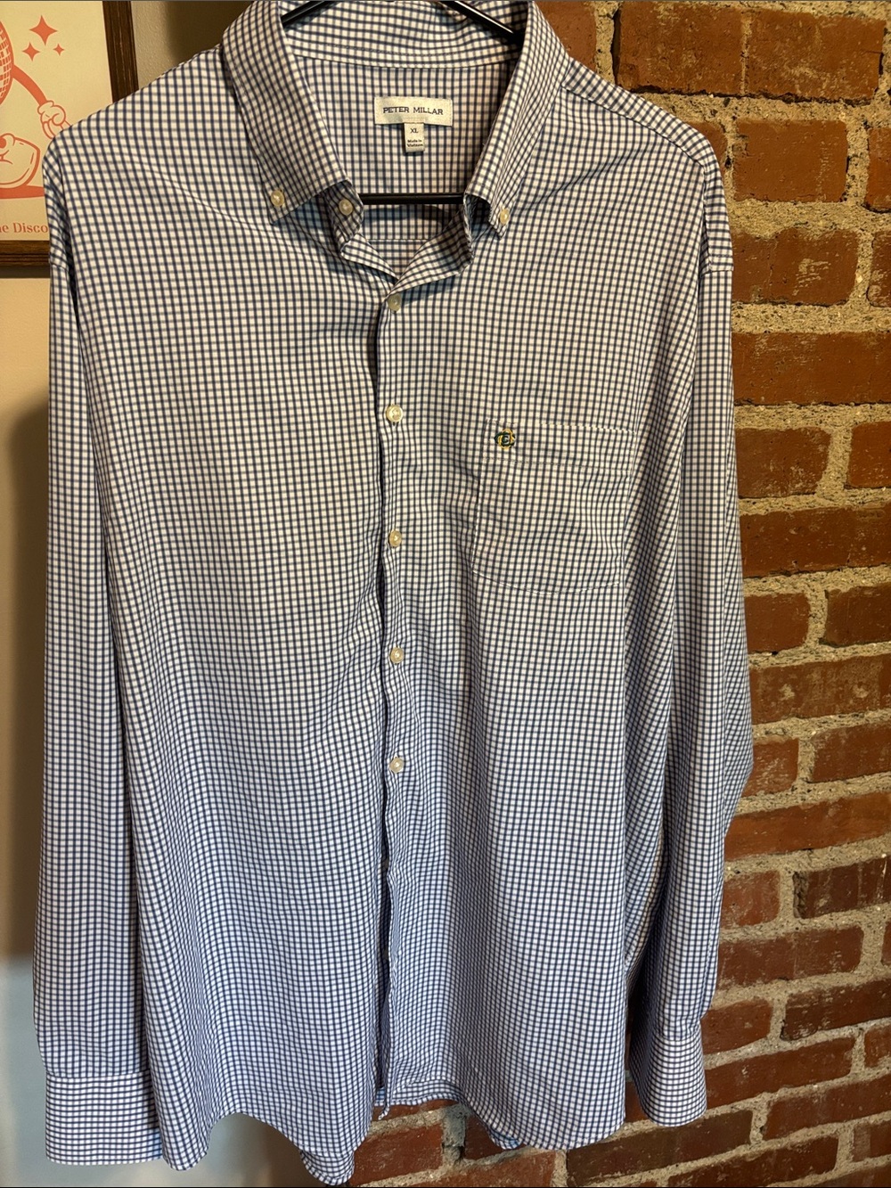 Peter Millar Blue and White Gingham Button-Down Shirt